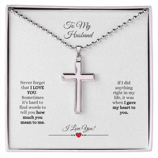 My Husband | Stainless Cross Necklace w/Ball Chain & MC